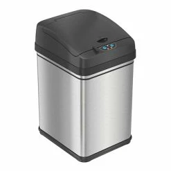 Trash Cans ITouchless Stainless Steel Sensor Trash Can With Locking Lid And AbsorbX Odor Control, Silver, 8 Gal. (DZT08PL)