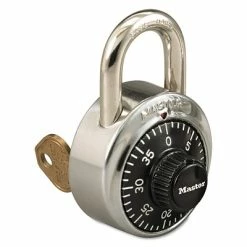 Padlocks Master Lock® Combination Stainless Steel Padlock W/Key Cylinder, 1 7/8" Wide, Black/Silver (MLK1525)