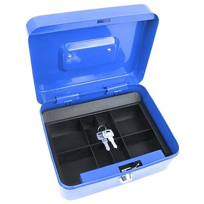 Stalwart™ Key Lock Cash Boxes Trademark Global® Stalwart™ 8" Key Lock Cash Box With Coin Tray, Blue 1 Stalwart™ Key Lock Cash Boxes Trademark Global® Stalwart™ 8" Key Lock Cash Box With Coin Tray, Blue
