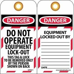National Marker Lock Out Tags Lockout Tags; Lockout, Danger Do Not Operate Equipement Lock-Out. . ., 6X3, Unrippable Vinyl
