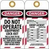 National Marker Lock Out Tags Lockout Tags; Lockout, Danger Do Not Operate Equipment Lock-Out. . ., 6X3, Unrippable Vinyl