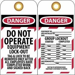 National Marker Lock Out Tags Lockout Tags; Lockout, Danger Do Not Operate Equipment Lock-Out. . ., 6X3, Unrippable Vinyl