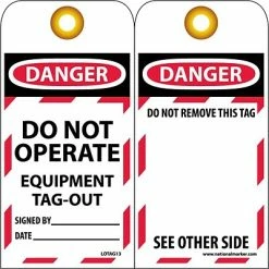National Marker Lock Out Tags Lockout Tags; Lockout, Danger Do Not Operate Equipment Tag Out. . ., 6X3, Unrippable Vinyl