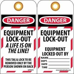 National Marker Lock Out Tags Lockout Tags; Lockout, Equipment Lock-Out A Life Is On The Line, 6X3, Unrippable Vinyl