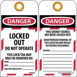 National Marker Lock Out Tags Tag; Danger, Locked Out,Do Not Operate, 6X3 1/4, Unrippable Vinyl, 25/Pk