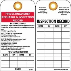 National Marker Lock Out Tags Accident Prevention Tags; Fire Extinguisher Recharge And Inspect, 6X3, Unrip Vinyl W/Grommet, 25/Pk