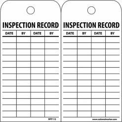 National Marker Lock Out Tags Accident Prevention Tags; Inspection Record, 6X3, Unrip Vinyl, 25/Pk