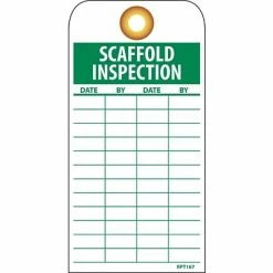 National Marker Lock Out Tags Accident Prevention Tags; Scaffold Inspection, 6X3, Unrip Vinyl, 25/Pk W/ Grommet