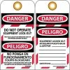 National Marker Lock Out Tags Lockout Tags; Danger, Do Not Operate Equipment Lock Out, Bilingual, 6X3, Unrip Vinyl, 25/Pk