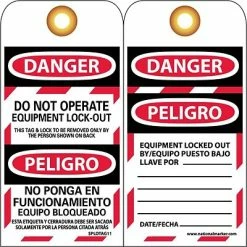National Marker Lock Out Tags Lockout Tags; Danger, Do Not Operate Equipment Lock Out, Bilingual, 6X3, Unrip Vinyl, 25/Pk