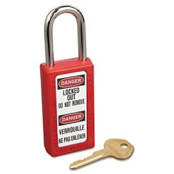 Padlocks Master Lock® Safety Lockout Padlock, 6 Pin, Xenoy, Red, 6/BX