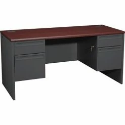 Office Desks HON® 38000 Series Kneespace Credenza With Locks, Mahogany/Charcoal, 29 1/2"H X 60"W X 24"D