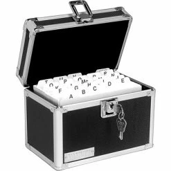 Index Card Files Vaultz Locking Card File Box, Holds 4" X 6" Cards, 450-Card Capacity, Black/Silver