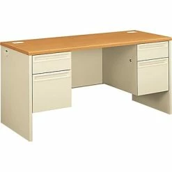 Office Desks HON® 38000 Series Kneespace Credenza With Locks, Harvest/Putty, 29 1/2"H X 60"W X 24"D