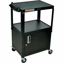 Audio/Visual Carts Luxor Adjustable Height AV Cart With Locking Cabinet, Black (AVJ42C)