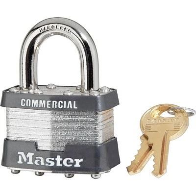 Master Lock® Safety Tumbler Padlock Master Lock® Tumbler Padlocks, 4 Pin, Laminated Steel, Keyed Different, Commercial Carded, 4/Box 1 Master Lock® Safety Tumbler Padlock Master Lock® Tumbler Padlocks, 4 Pin, Laminated Steel, Keyed Different, Commercial Carded, 4/Box