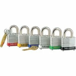 Master Lock® Safety Tumbler Padlock, 4 Pin, Laminated Steel, Red, 6/Box