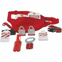 Lockout Kits Accuform Signs® Lockout/Tagout Pouch Kit With Front Zipper, Adjustable Waist Strap, Red