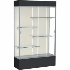Display Cases Waddell Spirit 48"W X 80"H X 16"D Lighted Floor Case, Plaque Back, Satin Finish, Black Base And Top