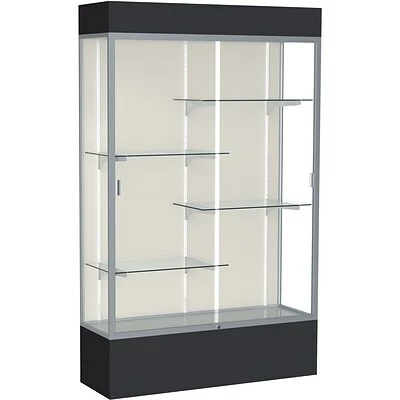 Display Cases Waddell Spirit 48"W X 80"H X 16"D Lighted Floor Case, Plaque Back, Satin Finish, Black Base And Top 1 Display Cases Waddell Spirit 48"W X 80"H X 16"D Lighted Floor Case, Plaque Back, Satin Finish, Black Base And Top