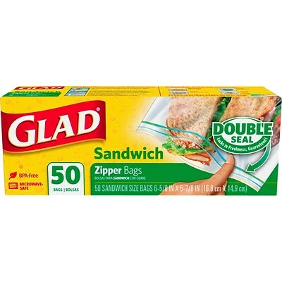 Storage Bags Glad® Zipper Sandwich Bags, 50 Bags/Box (57263) 1 Storage Bags Glad® Zipper Sandwich Bags, 50 Bags/Box (57263)