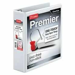Binders Cardinal Premier ClearVue 2" 3-Ring Locking View Binder, White (10320)