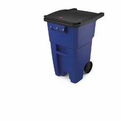 Trash Cans Rubbermaid® Brute® Rollout Trash Can Container With Lid, Blue, 50 Gallon