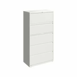 File Cabinets Hirsh HL10000 Series 5-Drawer Lateral File Cabinet, Locking, Letter/Legal, White, 36" (23703)
