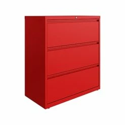 File Cabinets Hirsh HL10000 Series 3-Drawer Lateral File Cabinet, Locking, Letter/Legal, Lava Red, 36" (24252)