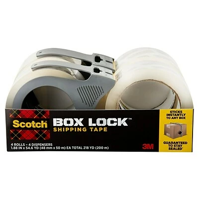 Tape Dispenser W Tape Scotch® Box Lock™ Shipping Packing Tape With Refillable Dispensers, Clear, 1.88 In X 54.6 Yd, 4 Rolls/Pack (3950-4RD) 1 Tape Dispenser W Tape Scotch® Box Lock™ Shipping Packing Tape With Refillable Dispensers, Clear, 1.88 In X 54.6 Yd, 4 Rolls/Pack (3950-4RD)