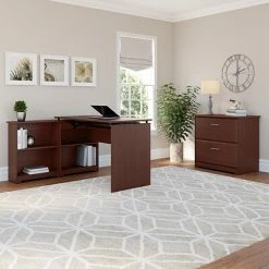 Sit & Stand Desks Bush Furniture Cabot 36"-42"H 3 Position Sit To Stand Corner Bookshelf Desk, Harvest Cherry (WC31416-03) -Deals Locks Store sp134252502 s7