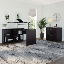 Sit & Stand Desks Bush Furniture Cabot 36"-42"H 3 Position Sit To Stand Corner Bookshelf Desk, Espresso Oak (WC31816-03) -Deals Locks Store sp134252504 s7