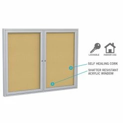 Bulletin Boards & Signs Ghent 4' H X 5' W Enclosed Natural Cork Bulletin Board With Satin Frame, 2 Door (PA24860K) -Deals Locks Store sp17740395 s7 2