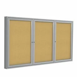 Bulletin Boards & Signs Ghent 4' H X 6' W Enclosed Natural Cork Bulletin Board With Satin Frame, 3 Door (PA34872K)