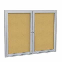 Bulletin Boards & Signs Ghent 4' H X 5' W Enclosed Natural Cork Bulletin Board With Satin Frame, 2 Door (PA24860K)