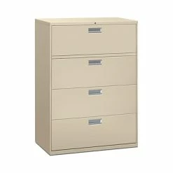 Lateral Files HON Brigade 600 Series 4-Drawer Lateral File Cabinet, Locking, Letter/Legal, Putty/Beige, 42"W (HON694LL)