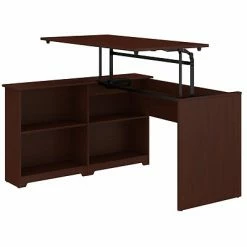 Sit & Stand Desks Bush Furniture Cabot 36"-42"H 3 Position Sit To Stand Corner Bookshelf Desk, Harvest Cherry (WC31416-03)
