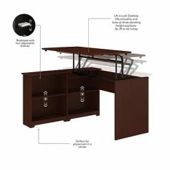Sit & Stand Desks Bush Furniture Cabot 36"-42"H 3 Position Sit To Stand Corner Bookshelf Desk, Harvest Cherry (WC31416-03) -Deals Locks Store sp85005995 s7